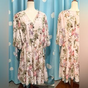 Taylor light pink floral babydoll dress- puff sleeves- 18W
